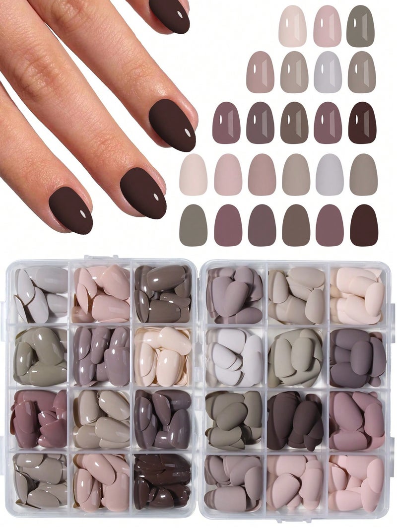 اظافر تركيب قصيرة طقم 576 قطعة بشكل لوزي بألوان مختلفة (24 لون) - طقم اظافر تركيب 576 قطعة مع مبرد و علبة تنظيم - Image 1